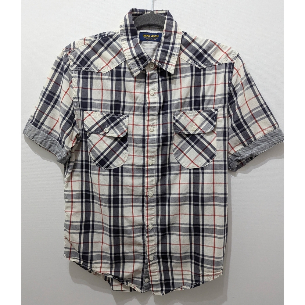 ZARA YOUTH Collection Plaid Short Sleeve Button Up Shirt Size S